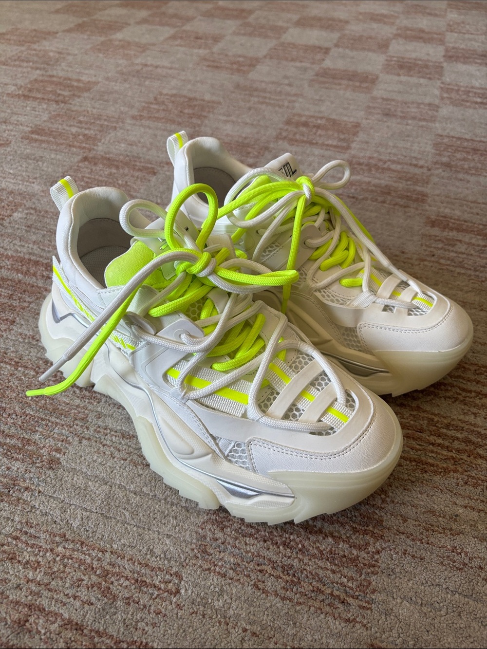 Steve Madden Chunky White Sneakers with Neon Yellow Accents